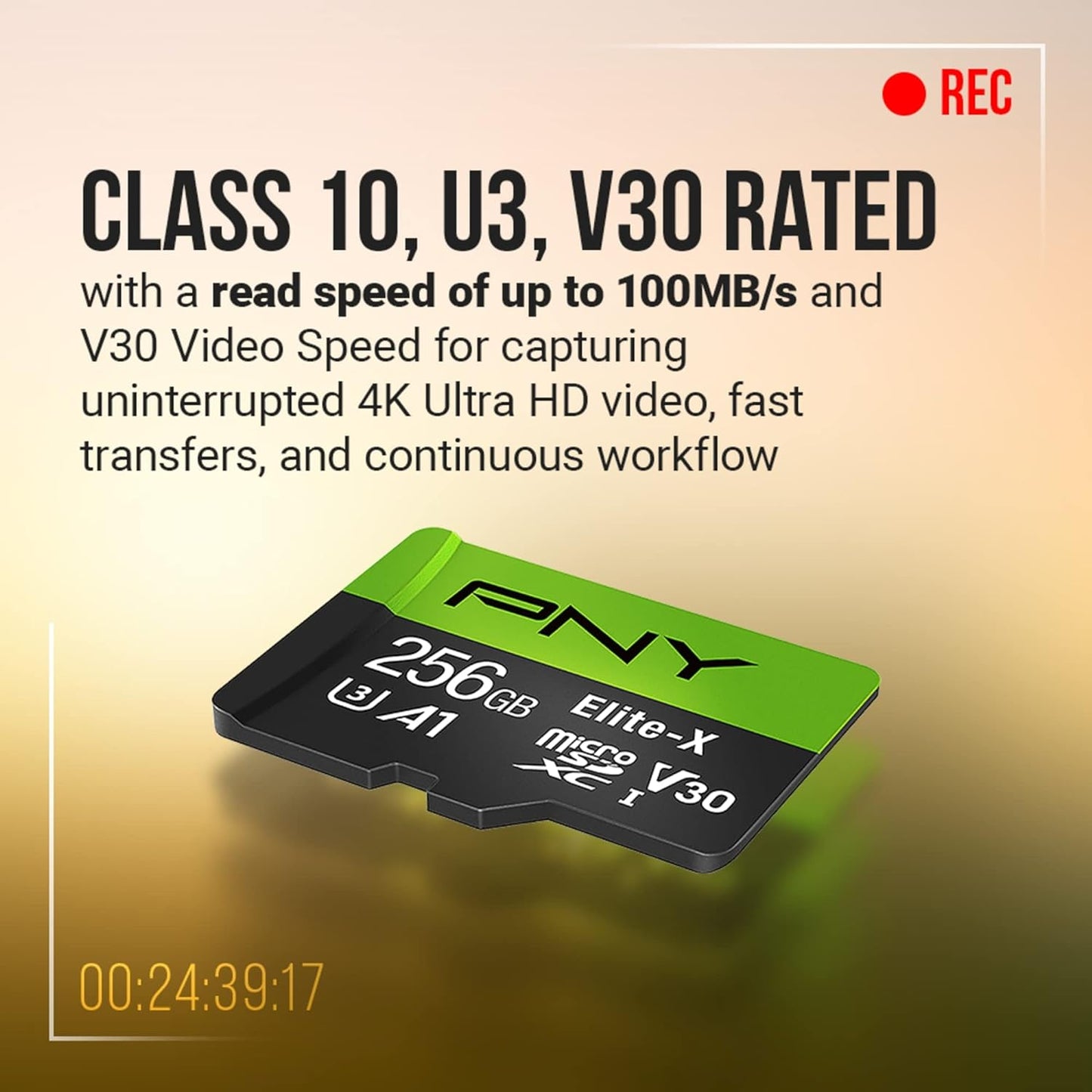 256GB Elite-X Class 10 U3 V30 MicroSDXC Flash Memory Card - 100MB/s, A1, 4K UHD, Full HD, UHS-I