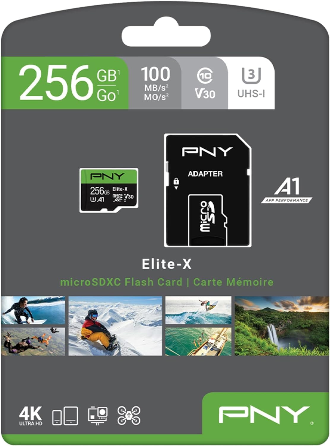 256GB Elite-X Class 10 U3 V30 MicroSDXC Flash Memory Card - 100MB/s, A1, 4K UHD, Full HD, UHS-I